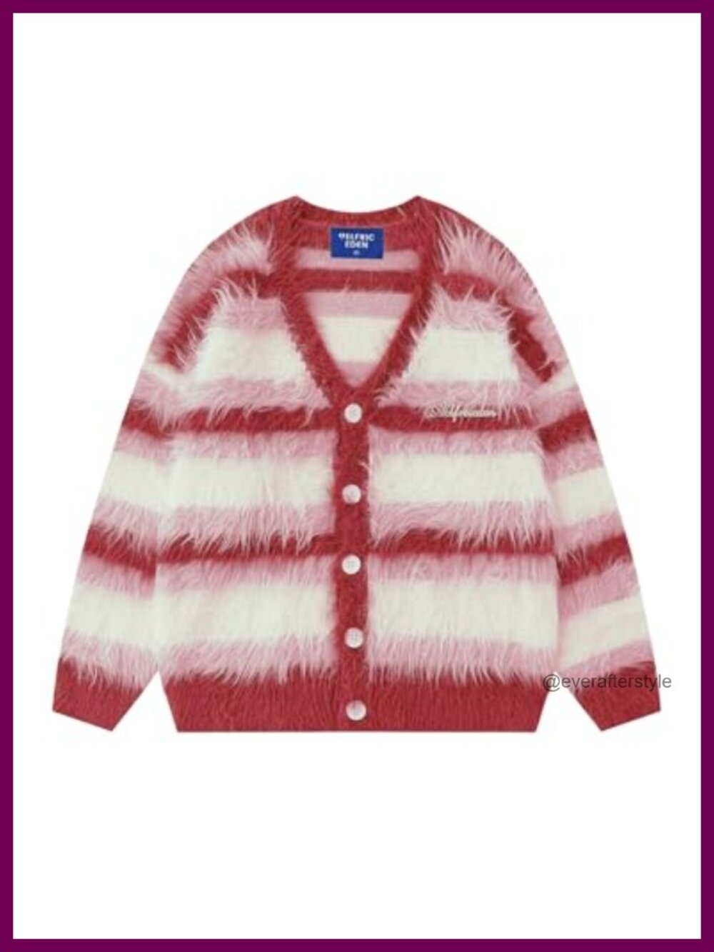 Aelfric Eden Fuzzy Striped Cardigan Oversized Button Down Knit Sweater